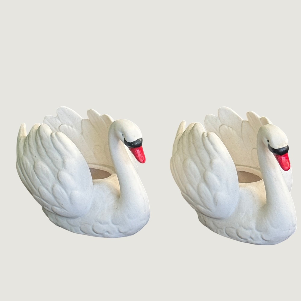 Pair of Goebel White Swan Candle Holders West Germany